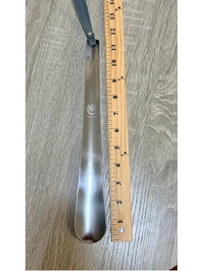 Num Plar Long Handle Shoehorn Metal 12” Gray Strap b9